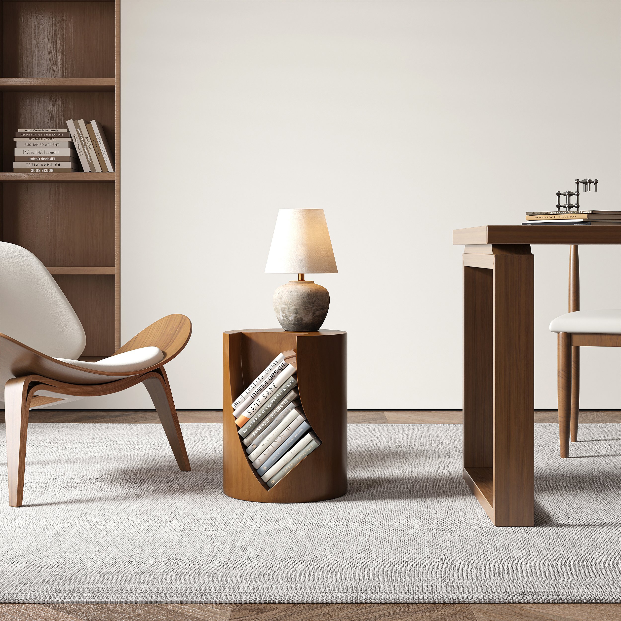 HMR - Modern Walnut Side Table with Open Storage