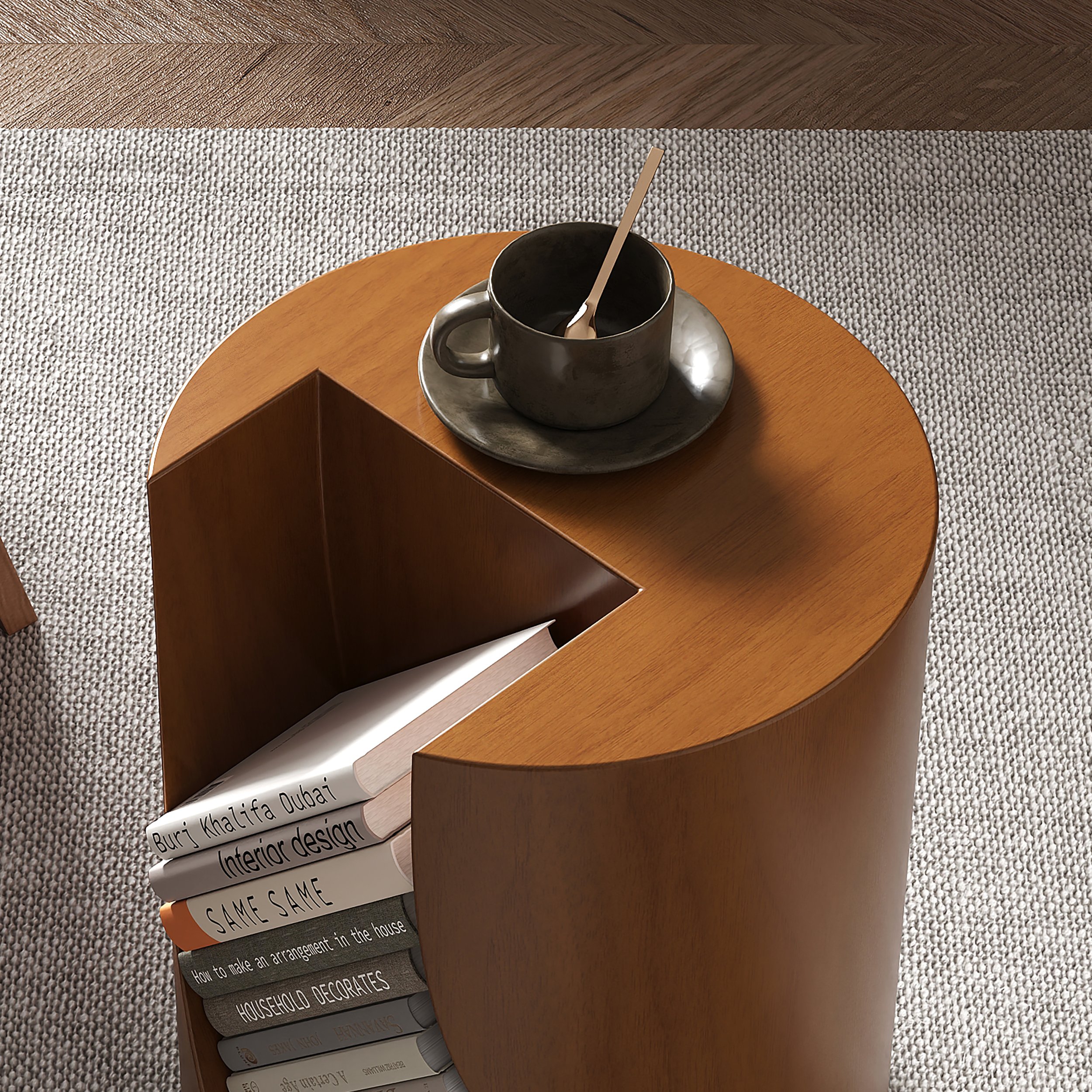 HMR - Modern Walnut Side Table with Open Storage