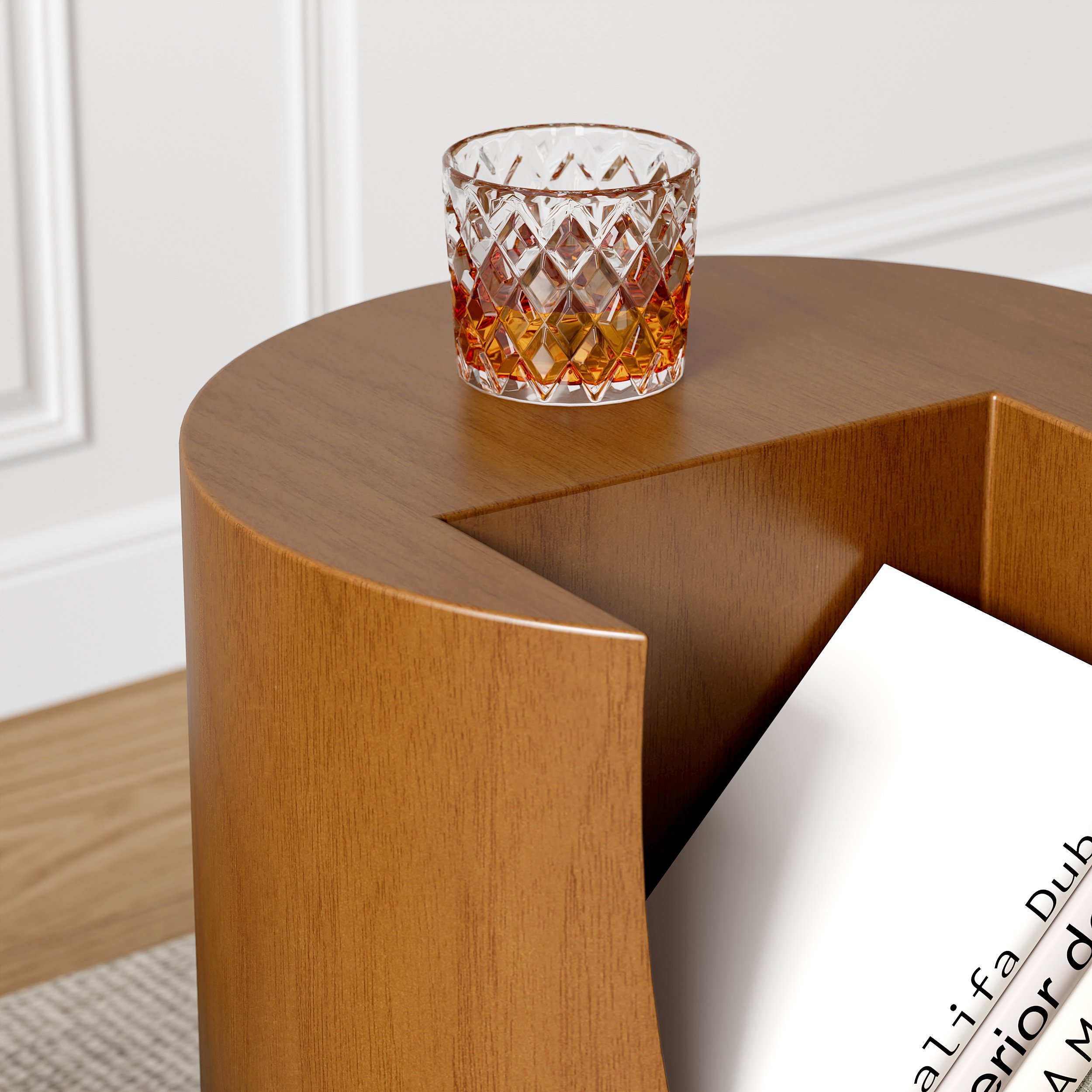HMR - Modern Walnut Side Table with Open Storage
