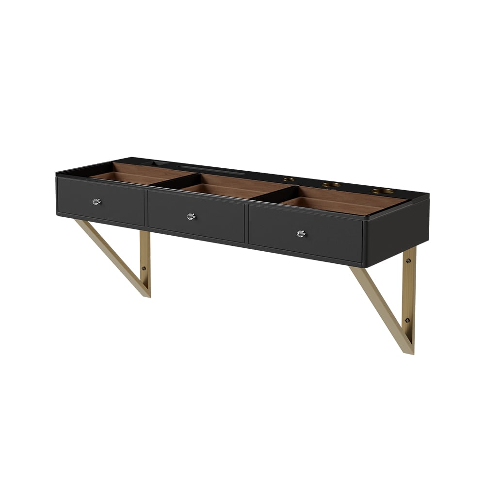 HMR 47" Leather Floating Tempered Glass Top Makeup Vanity - Black