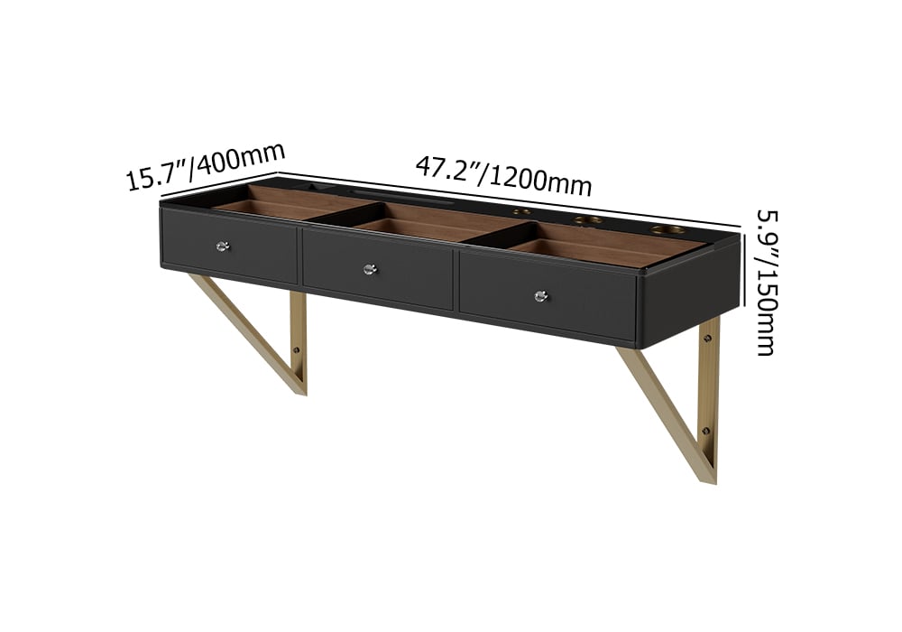 HMR 47" Leather Floating Tempered Glass Top Makeup Vanity - Black