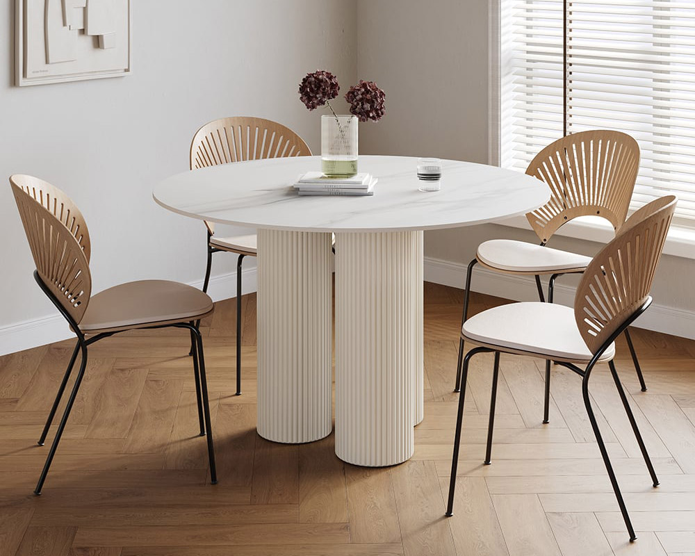 HMR Modern Round Sintered Stone Dining Table - White, 39.4"L x 39.4"W x 29.5"H