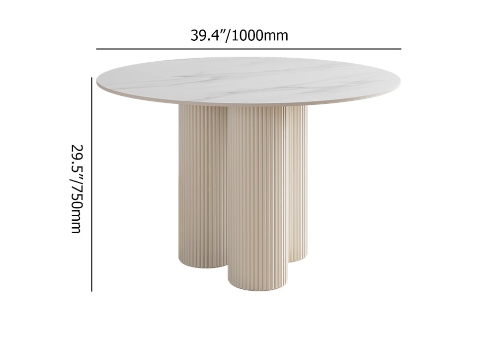 HMR Modern Round Sintered Stone Dining Table - White, 39.4"L x 39.4"W x 29.5"H