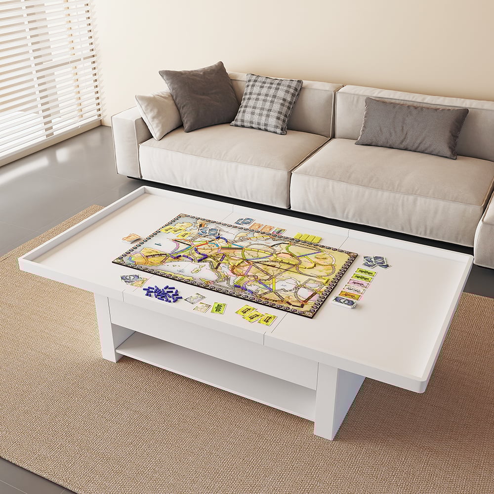 HMR - 62.2" Modern White Extendable Gaming Coffee Table Fluted with Open Storage