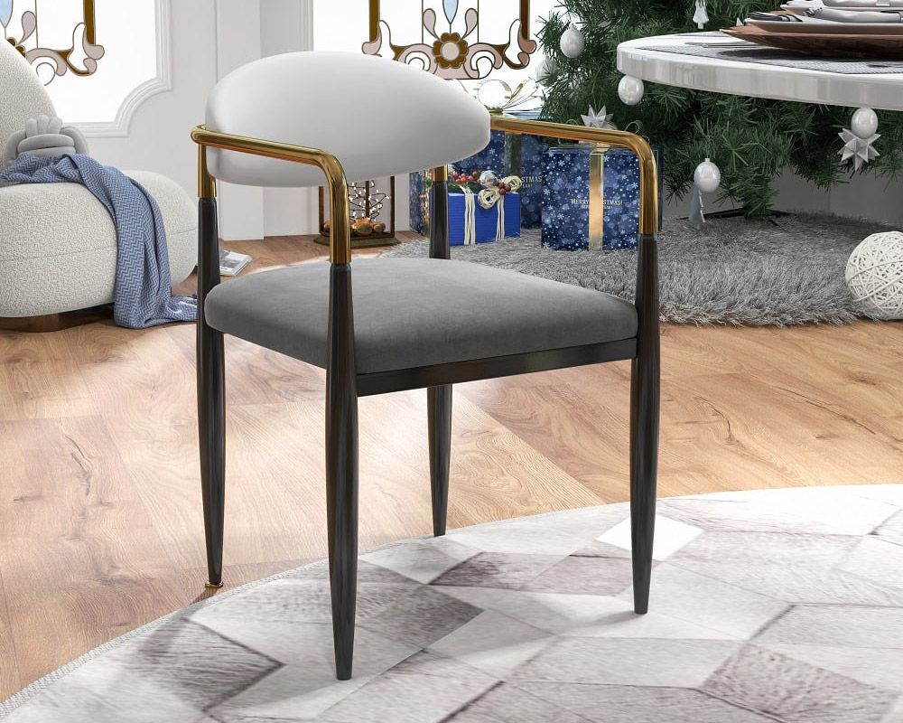 HMR Otrast Series Modern Dining Chairs with PU Leather Upholstery - White & Gray, 4-Pieces