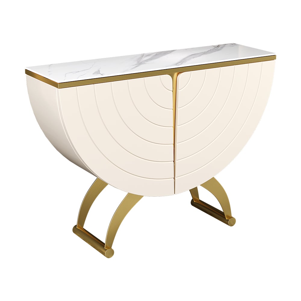HMR - Modern Gold Console Table Sintered Stone Top Entryway Storage Cabinet with Doors