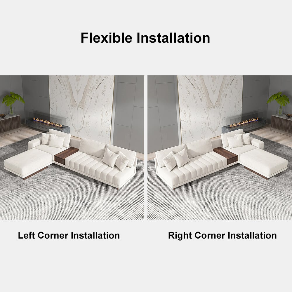 HMR 126" L-Shaped Modular Sectional with Chaise & Ottoman - Ivory, Velvet