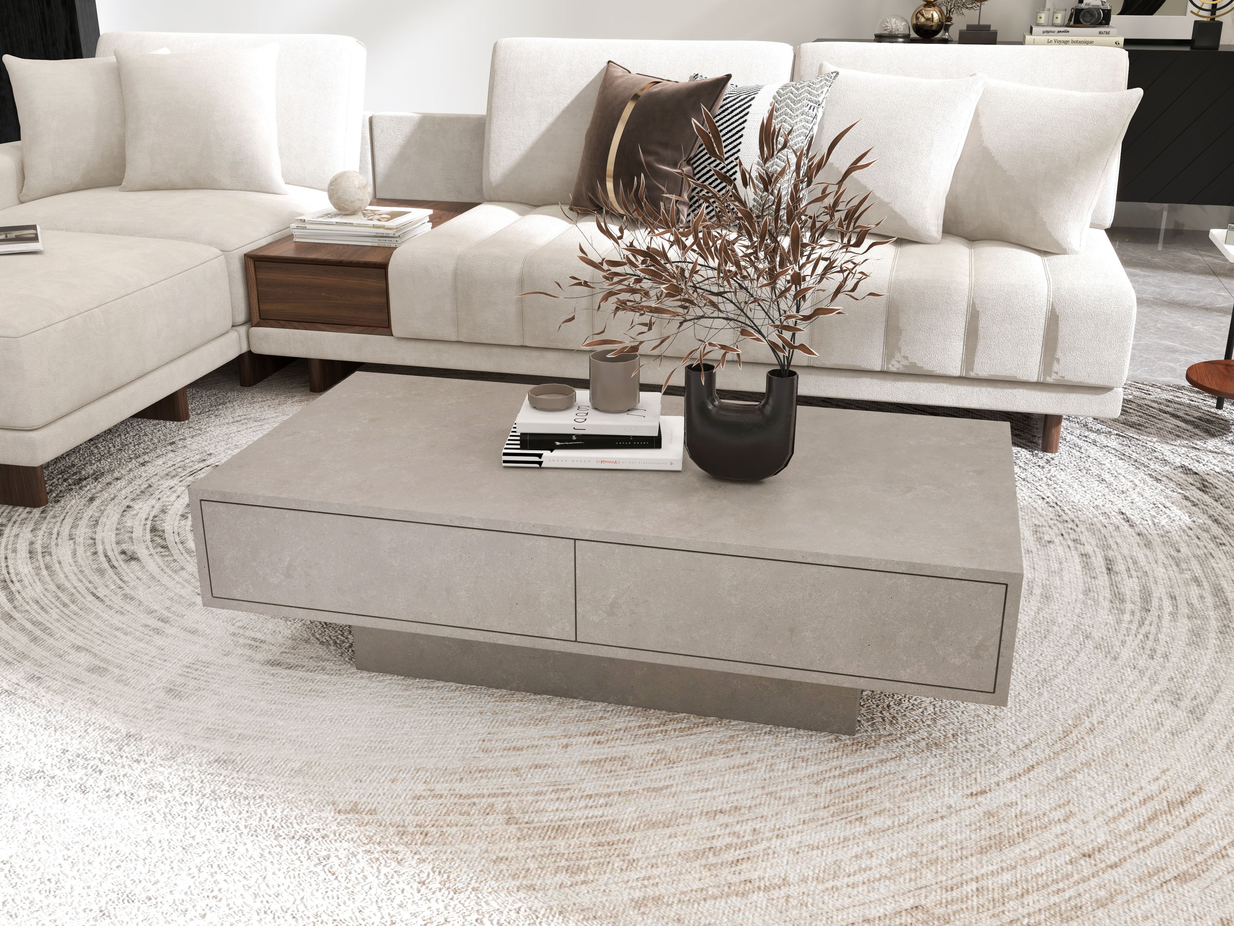 HMR 126" L-Shaped Modular Sectional with Chaise & Ottoman - Ivory, Velvet