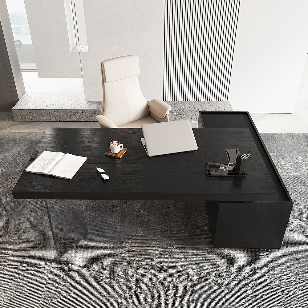 HMR 71.5" Modern L-Shape Standing Executive Desk with Side Cabinet and lifter Desktop - Black, Left Hand