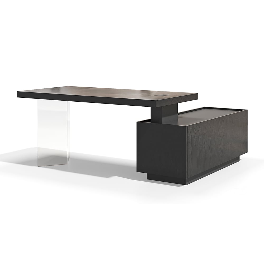 HMR 71.5" Modern L-Shape Standing Executive Desk with Side Cabinet and lifter Desktop - Black, Left Hand