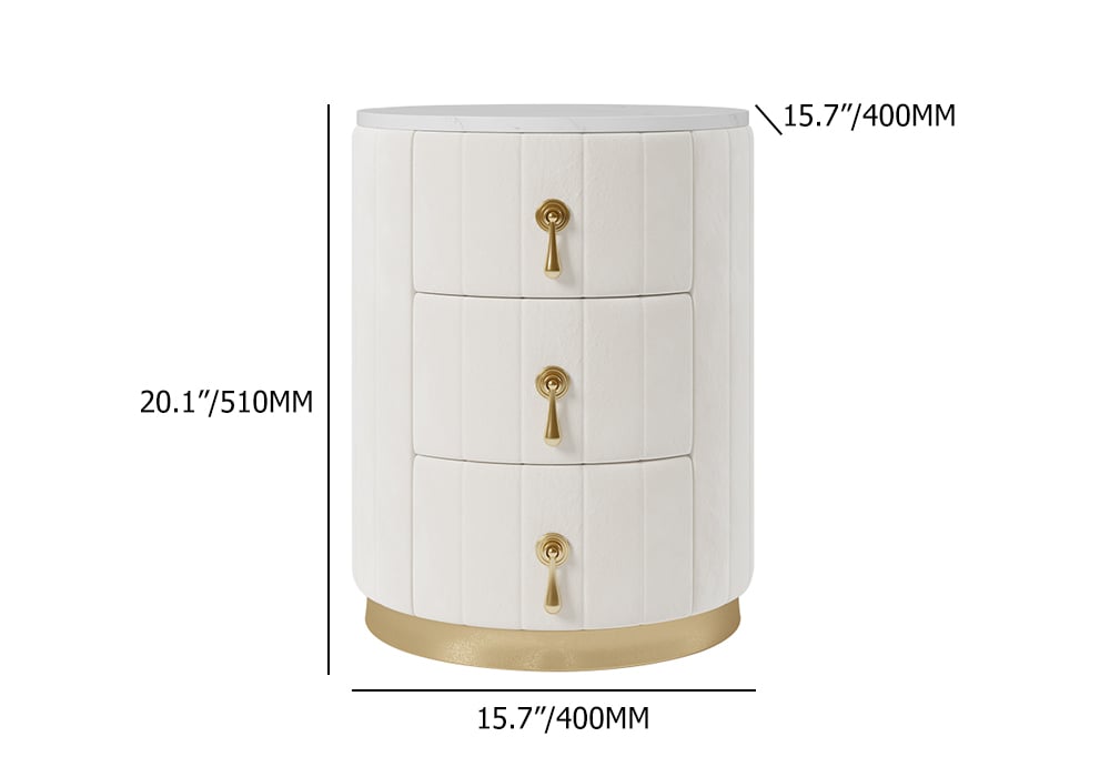 HMR 3-Drawer Round Nightstand (Set of 2) - White, Velvet
