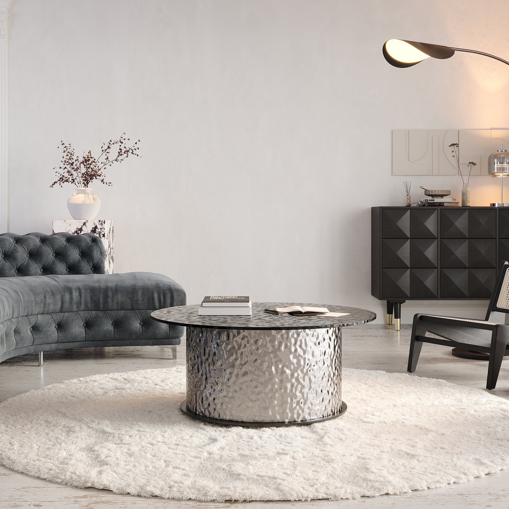 HMR - 32" Round Glass Top Led Coffee Table