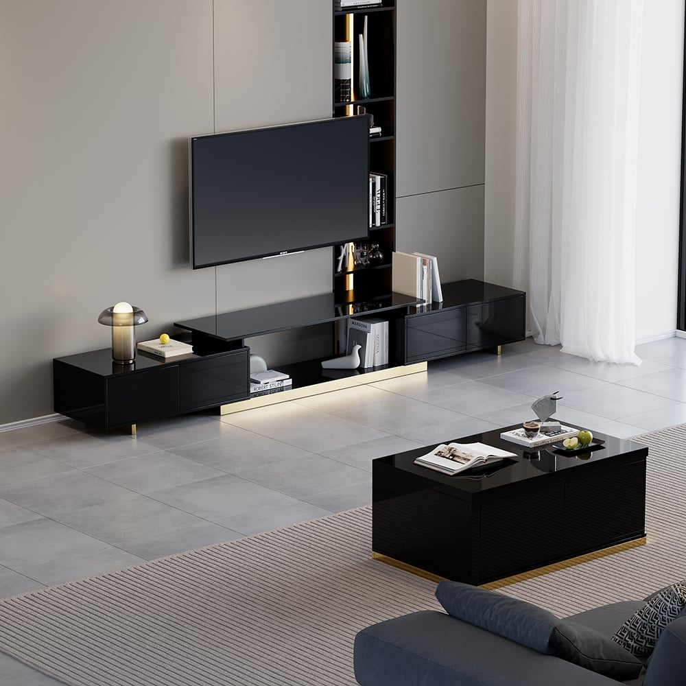 HMR Mordelle Extendable TV Stand with Storage (63"-95") - Black