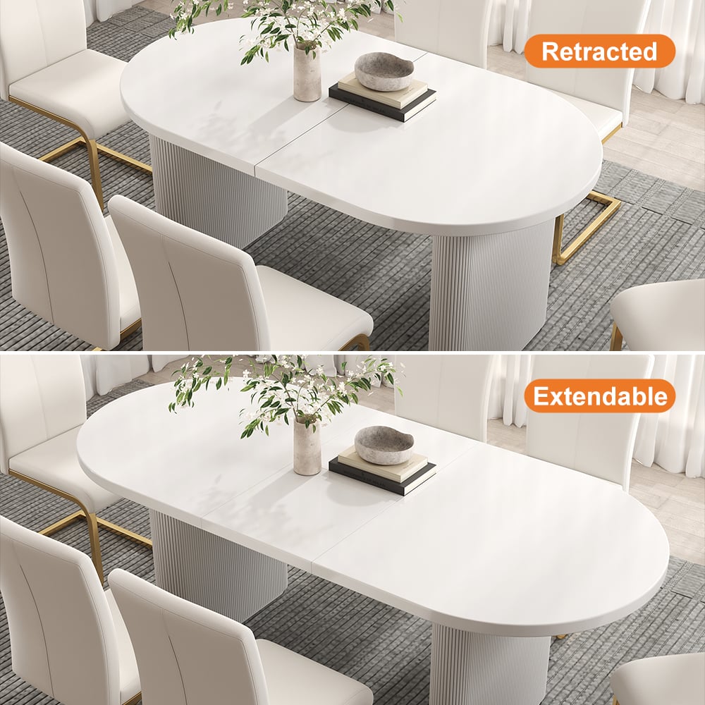 HMR Japandi Oval Extendable Dining Table - White, 63"-79" (seats 4-6)