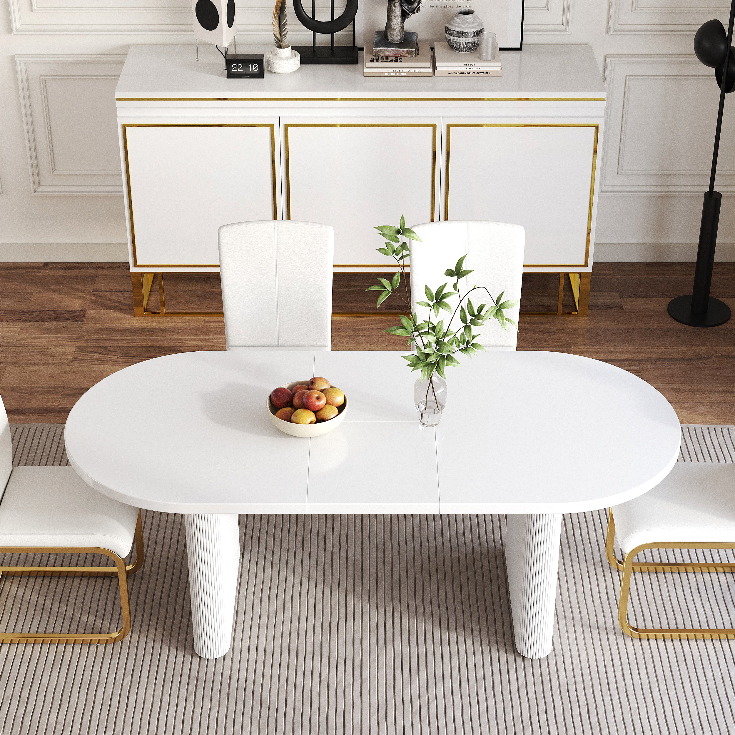 HMR Japandi Oval Extendable Dining Table - White, 63"-79" (seats 4-6)