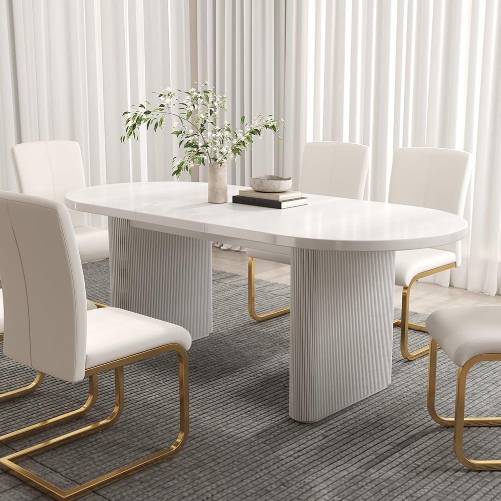 HMR Japandi Oval Extendable Dining Table - White, 63"-79" (seats 4-6)