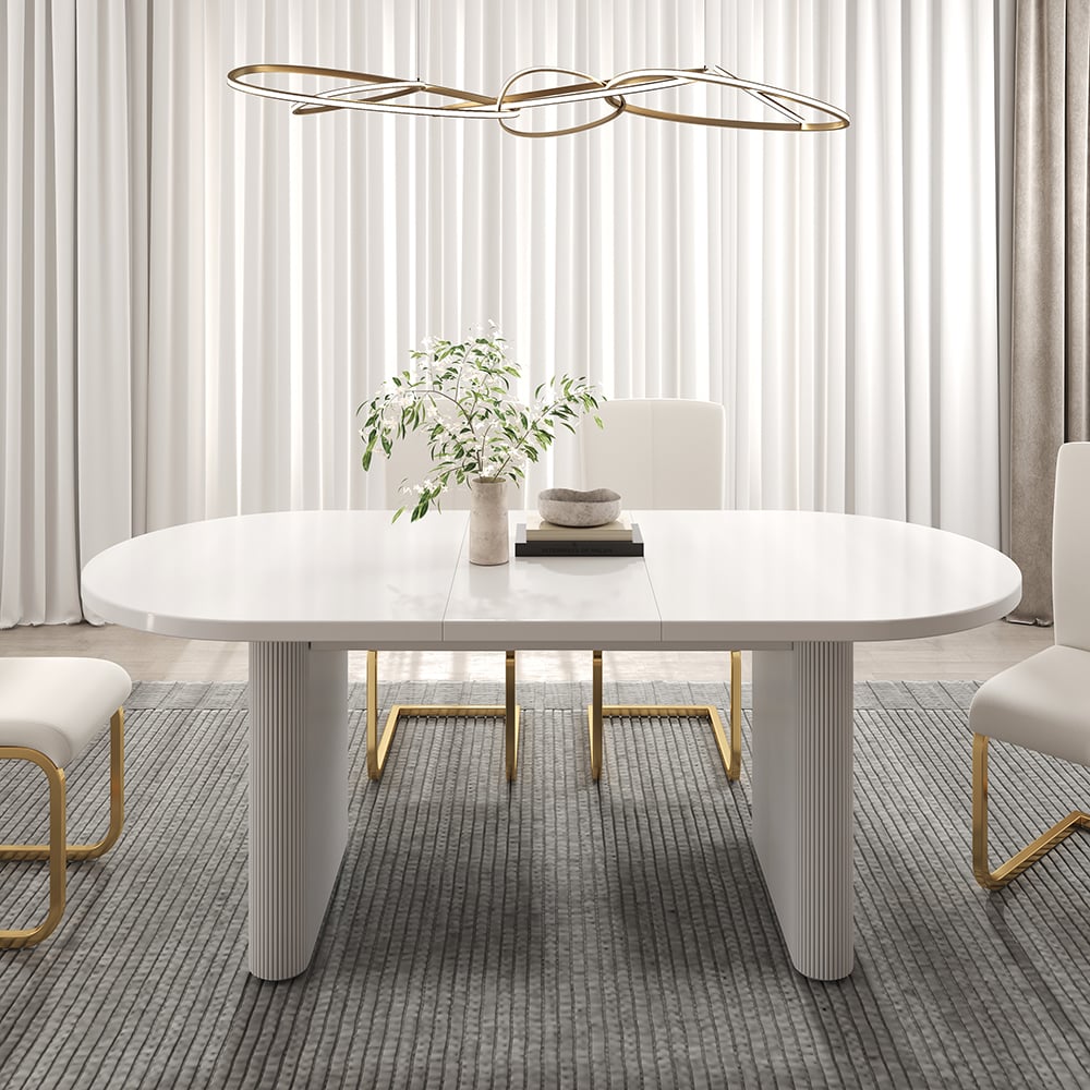 HMR Japandi Oval Extendable Dining Table - White, 63"-79" (seats 4-6)