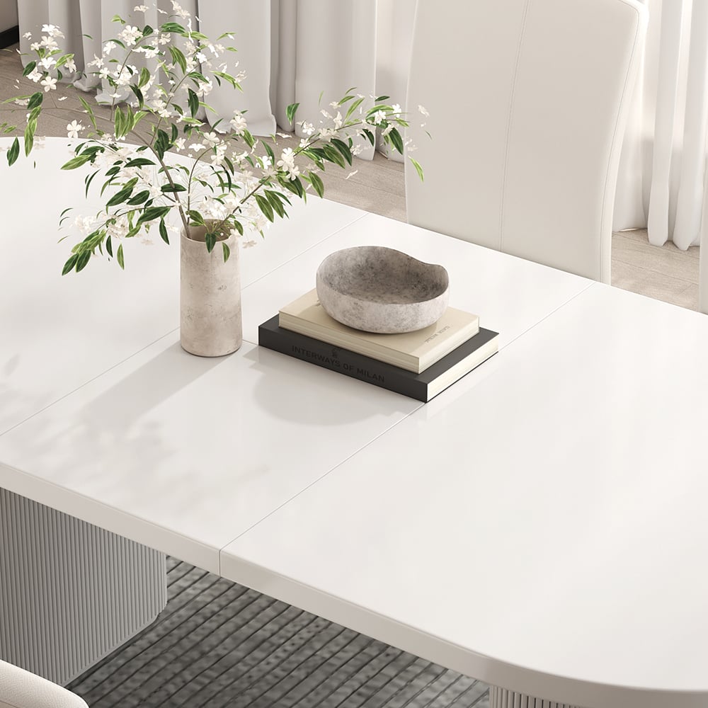 HMR Japandi Oval Extendable Dining Table - White, 63"-79" (seats 4-6)
