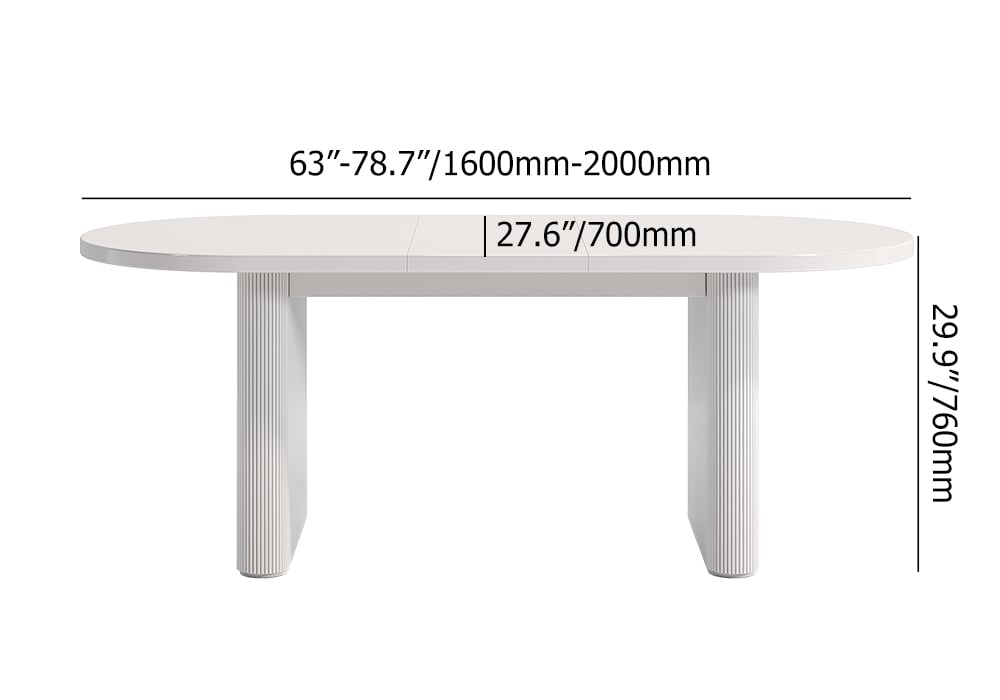 HMR Japandi Oval Extendable Dining Table - White, 63"-79" (seats 4-6)