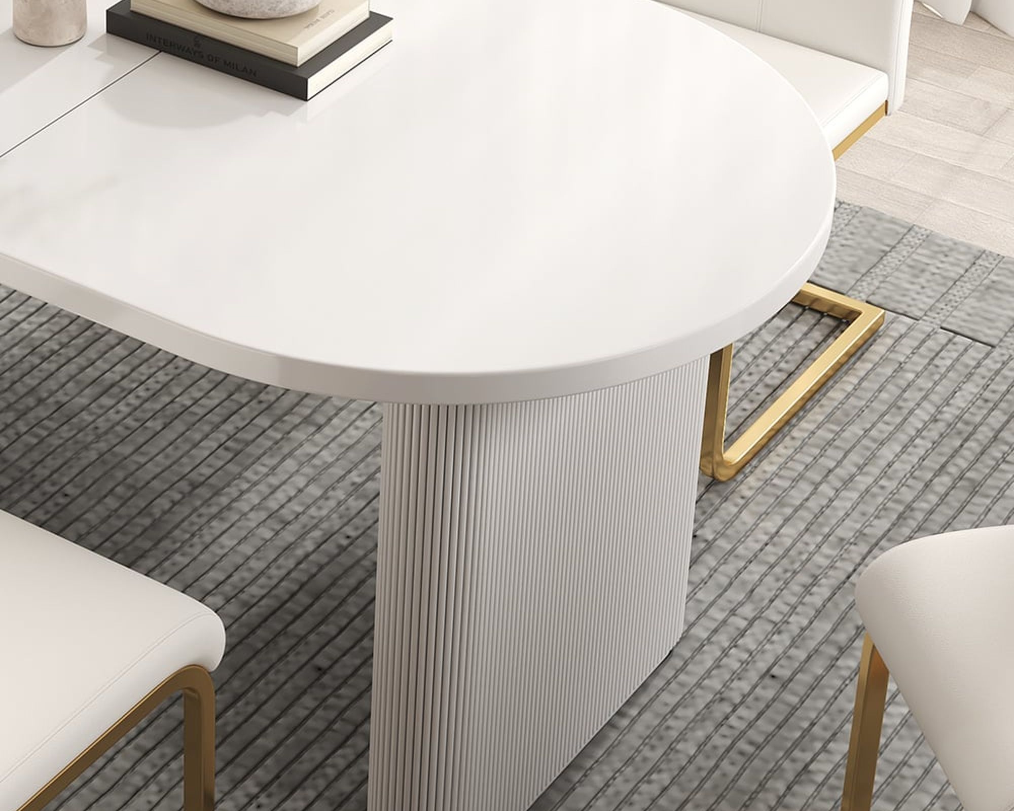 HMR Japandi Oval Extendable Dining Table - White, 63"-79" (seats 4-6)