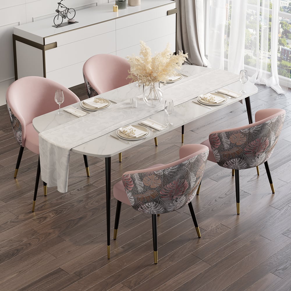 HMR Modern Dining Chairs with Velvet Upholstery - Pink, 8-Pieces