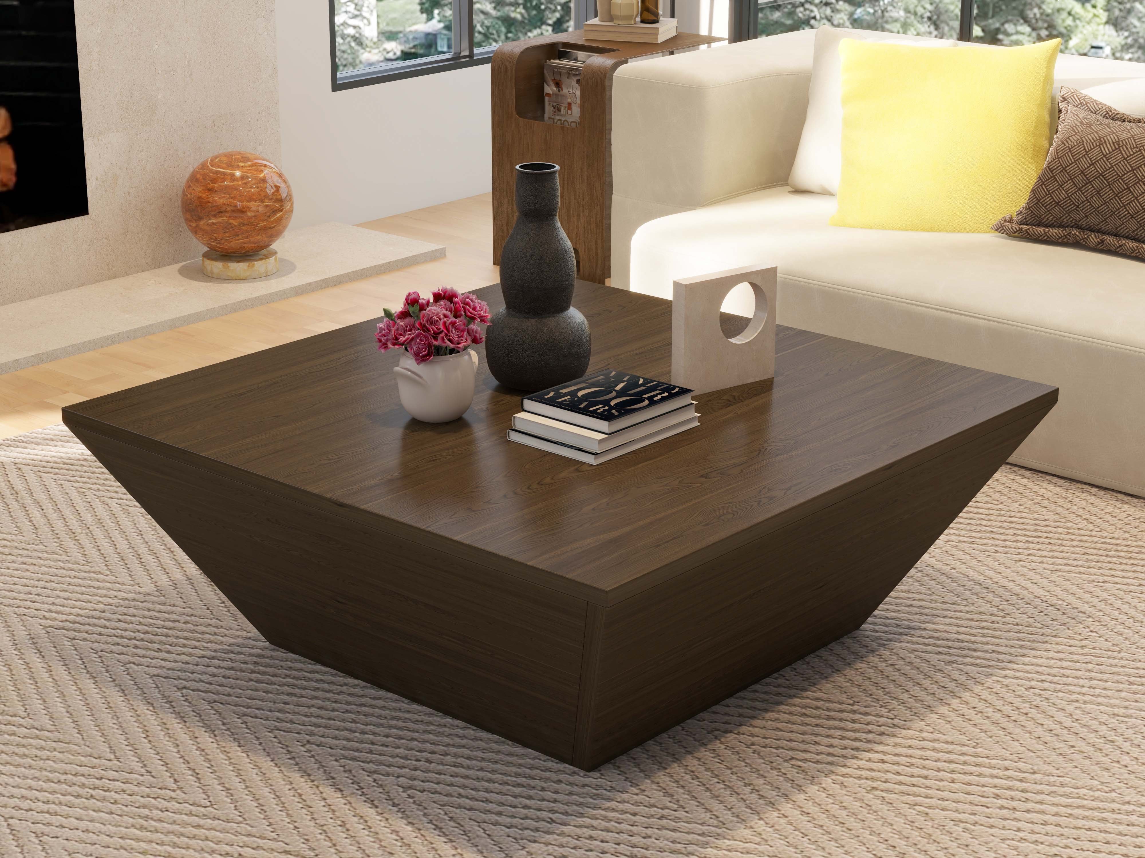 HMR C-Shaped Convertible Wood Side Table with Storage - Walnut