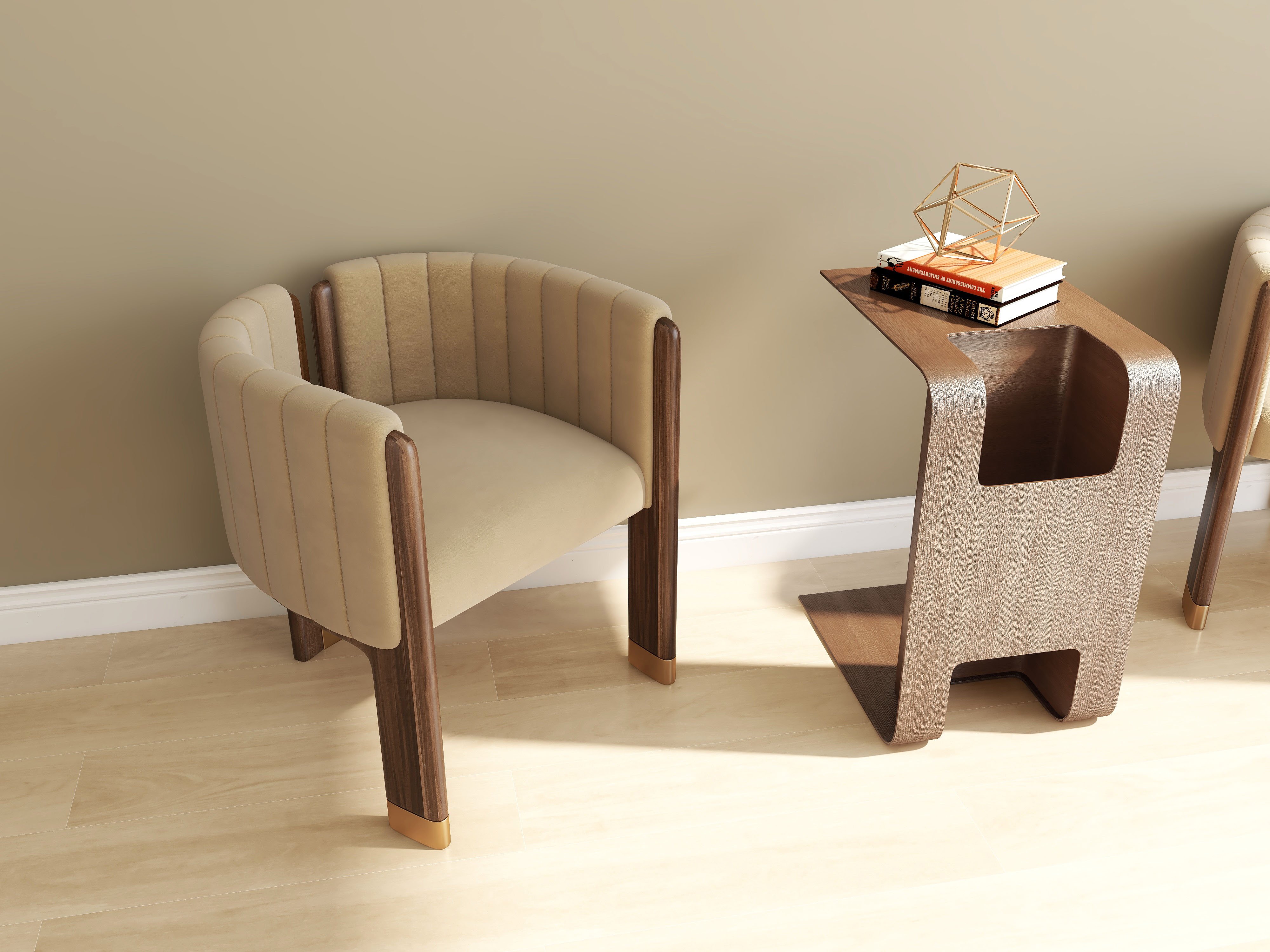 HMR C-Shaped Convertible Wood Side Table with Storage - Walnut