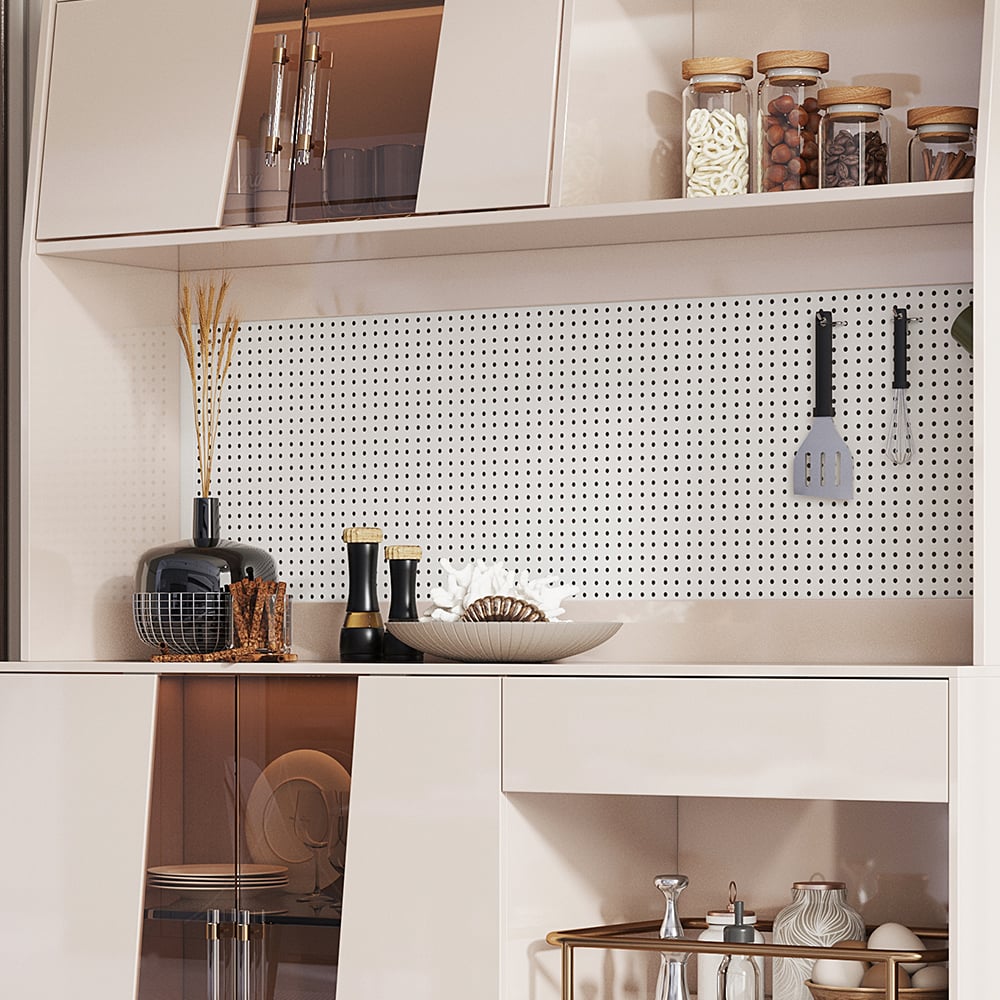 HMR - Dolawn 57" Light Khaki Freestanding Kitchen Pantry Hutch Tall Storage Adjustable Shelf