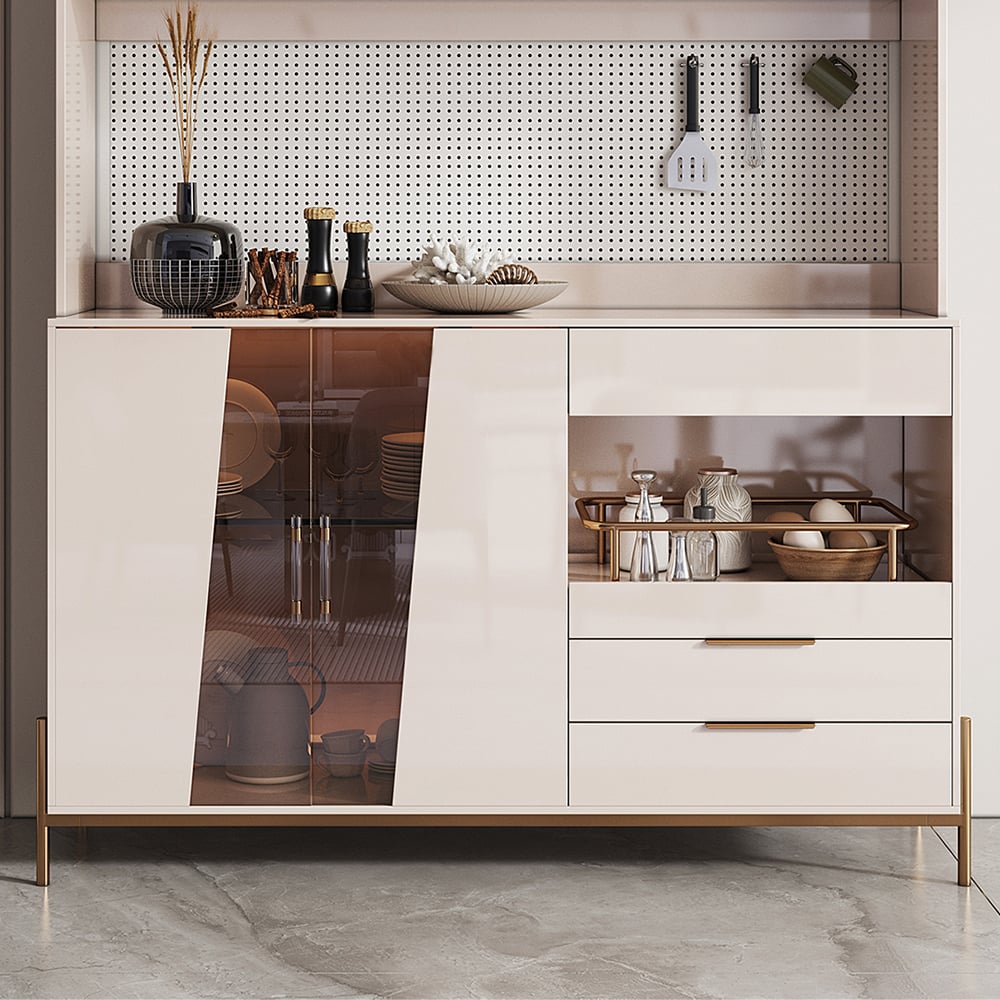 HMR - Dolawn 57" Light Khaki Freestanding Kitchen Pantry Hutch Tall Storage Adjustable Shelf