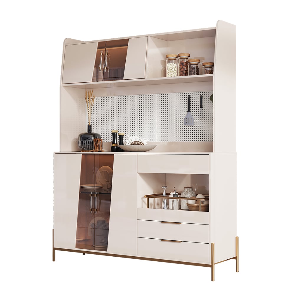 HMR - Dolawn 57" Light Khaki Freestanding Kitchen Pantry Hutch Tall Storage Adjustable Shelf