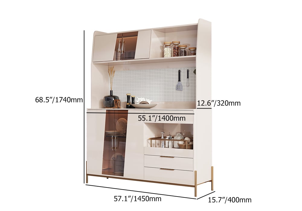 HMR - Dolawn 57" Light Khaki Freestanding Kitchen Pantry Hutch Tall Storage Adjustable Shelf