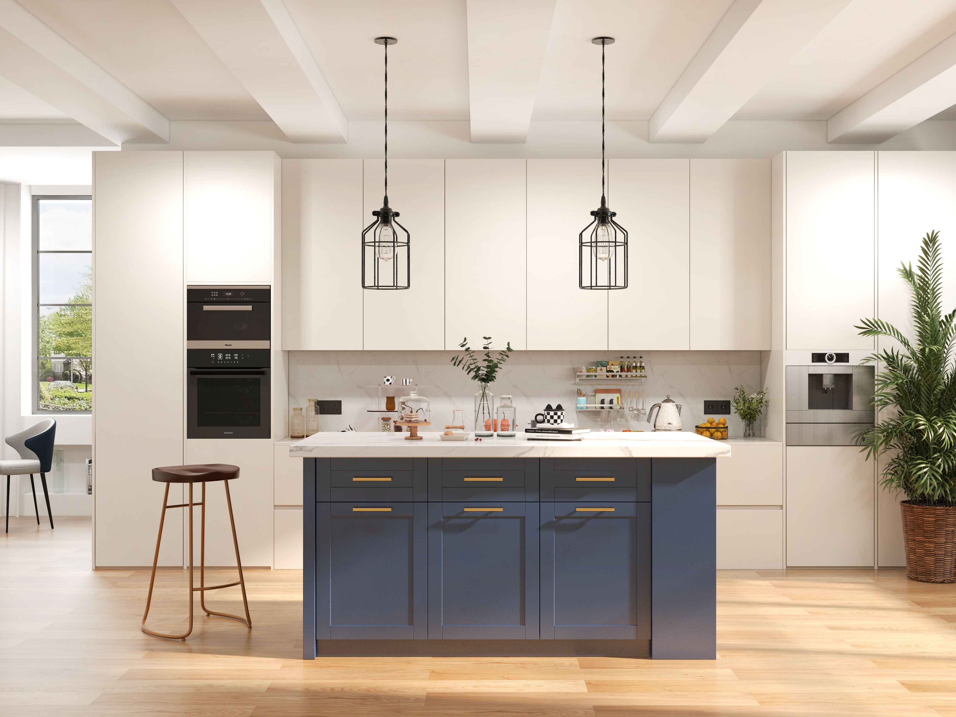 HMR 72" Modern Style Laminate Kitchen Islands with Multi-Storage - Blue, Engineered Wood