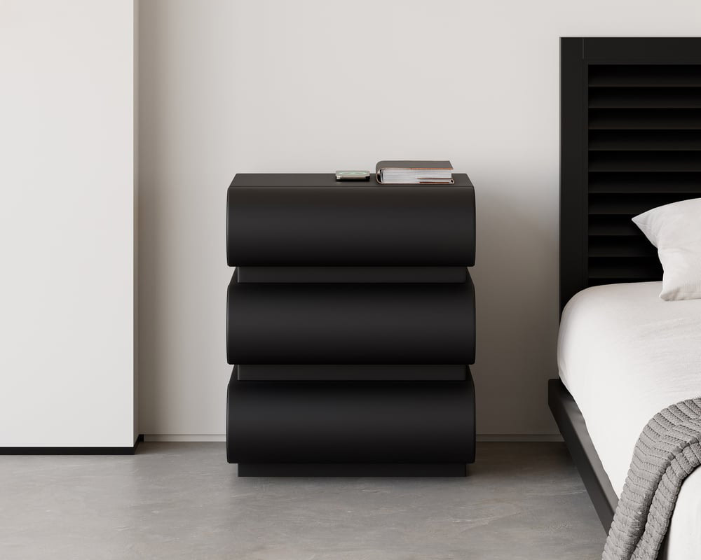 HMR Humply Modern Leather Smart Nightstand with Wireless Charger Drawers - Black, 3-Drawer, Single
