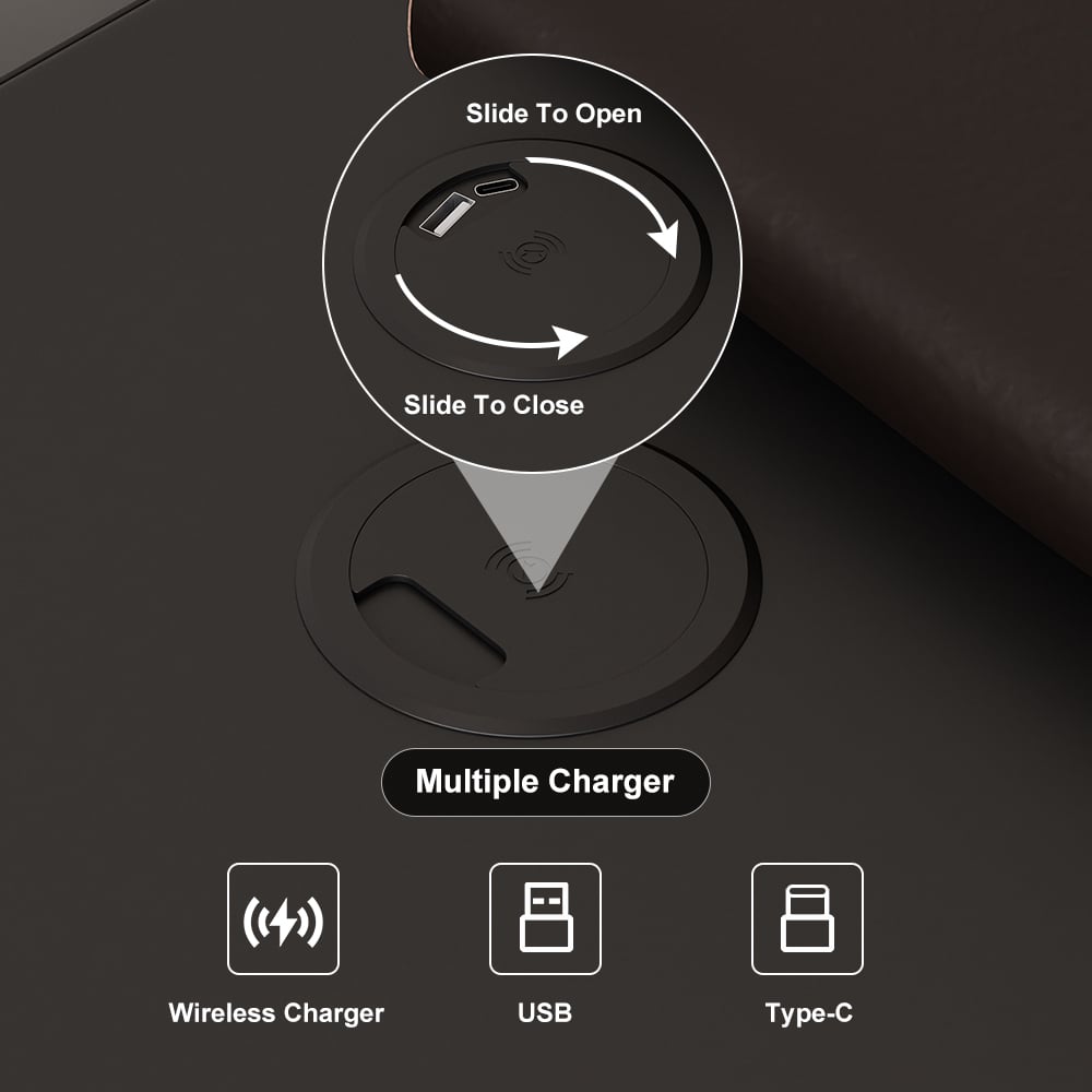 HMR Humply Modern Leather Smart Nightstand with Wireless Charger Drawers - Black, 3-Drawer, Single