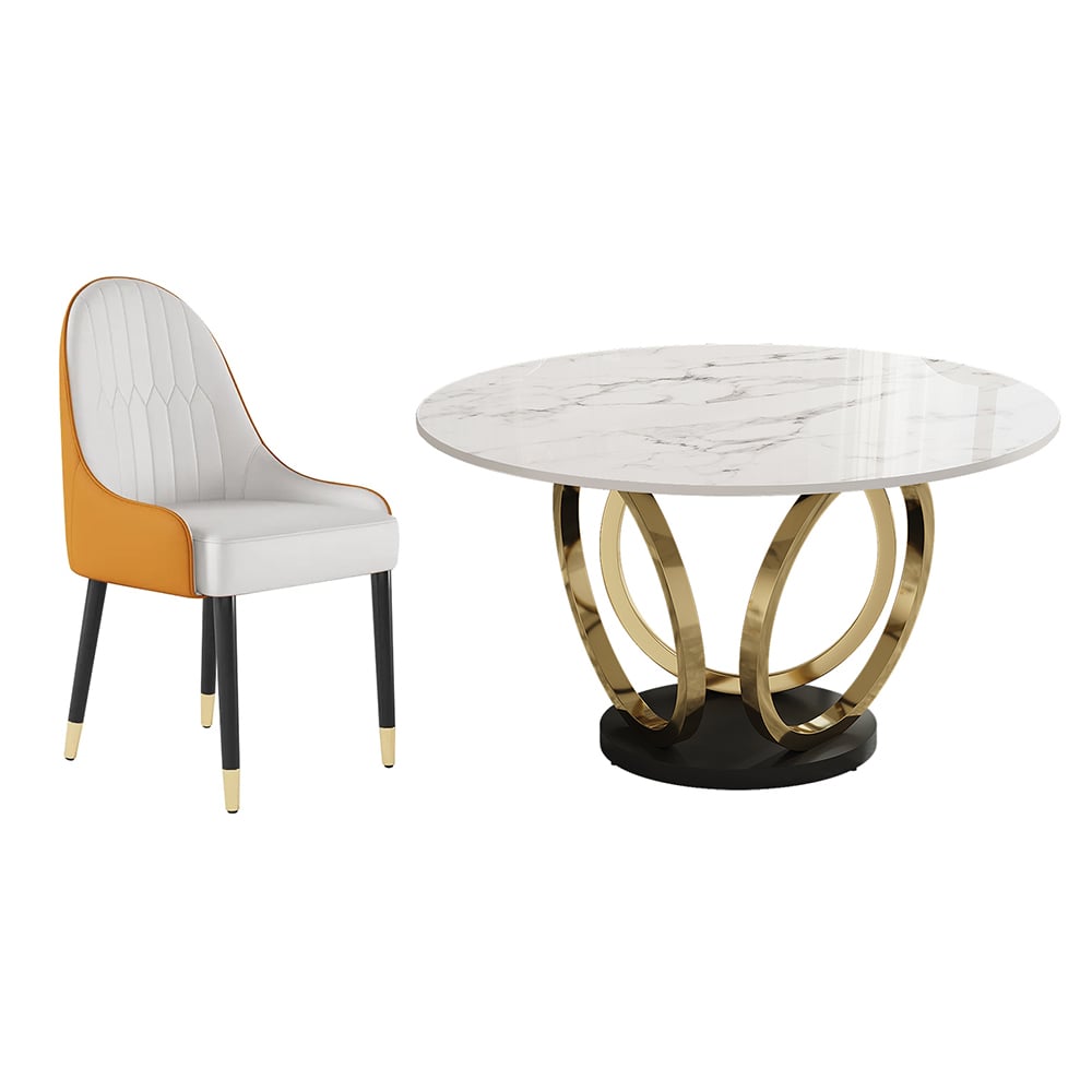 HMR - Dining Set 53.1" Modern Style Round Sintered Stone Dining Table with 6 Chairs