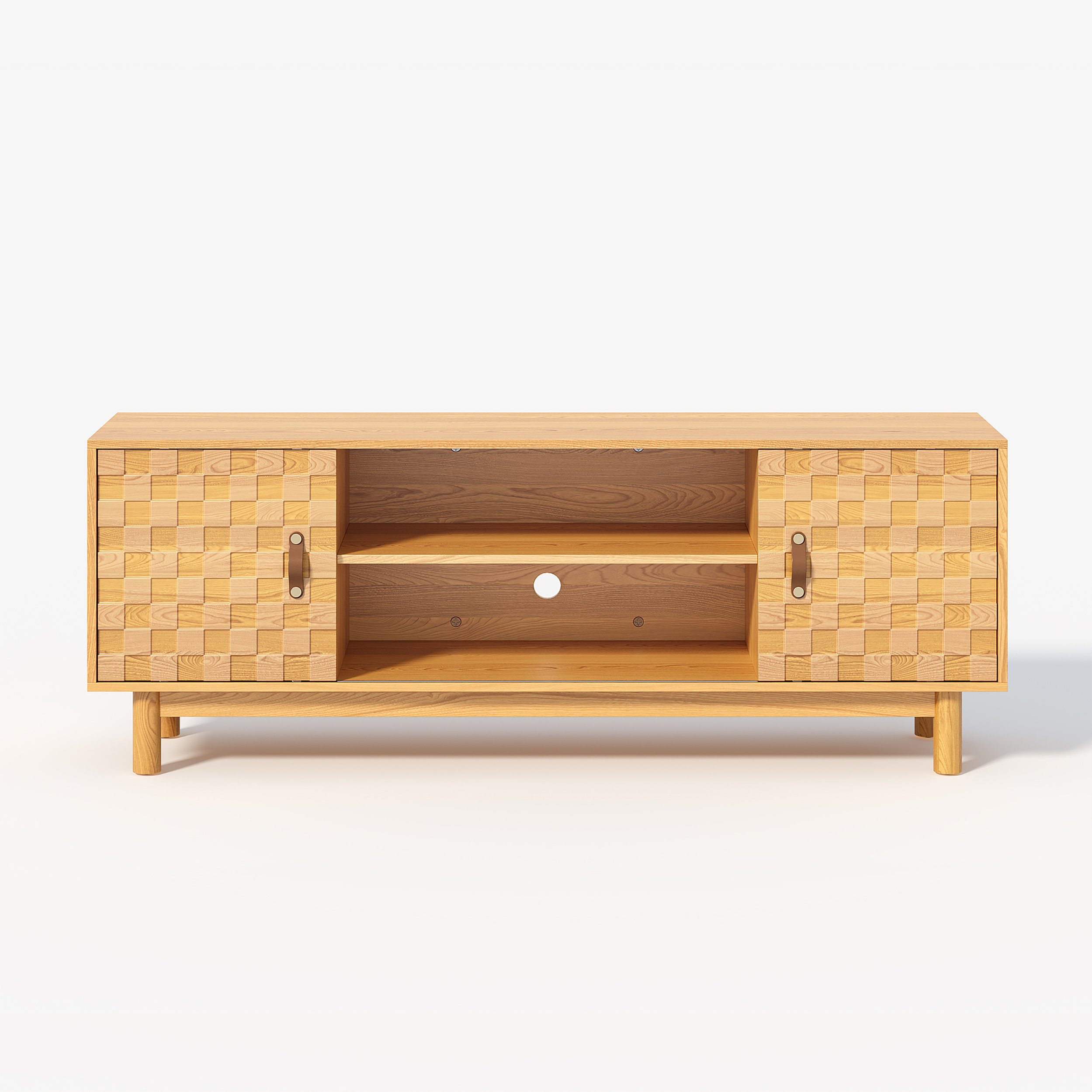 HMR - 62.2" Natural Wood Mid Century TV Stand with Storage