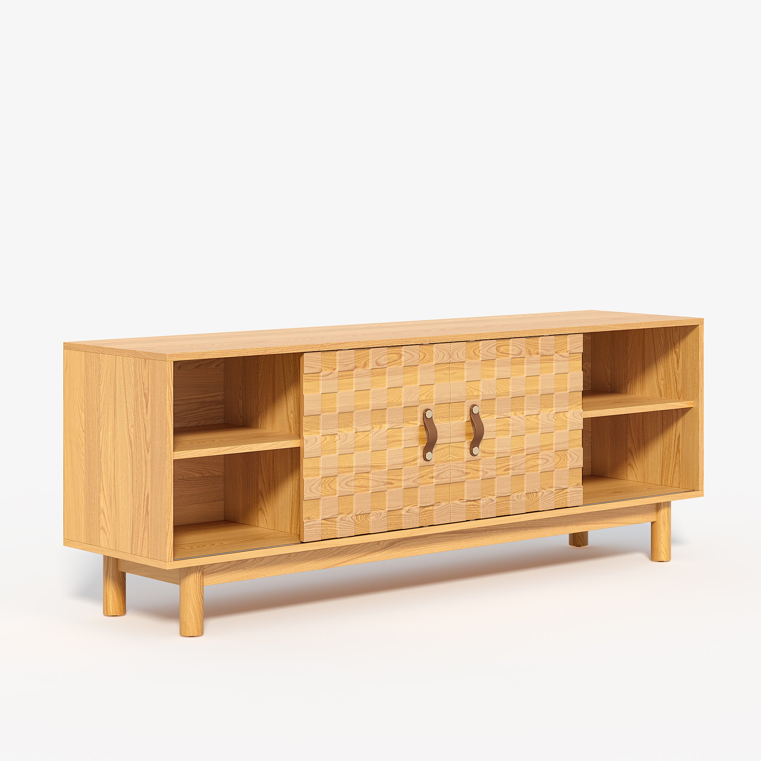 HMR - 62.2" Natural Wood Mid Century TV Stand with Storage