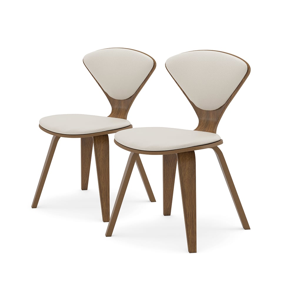 HMR Mid-Century Modern Dining Chairs PU Leather Upholstery Walnut & White - Set of 6