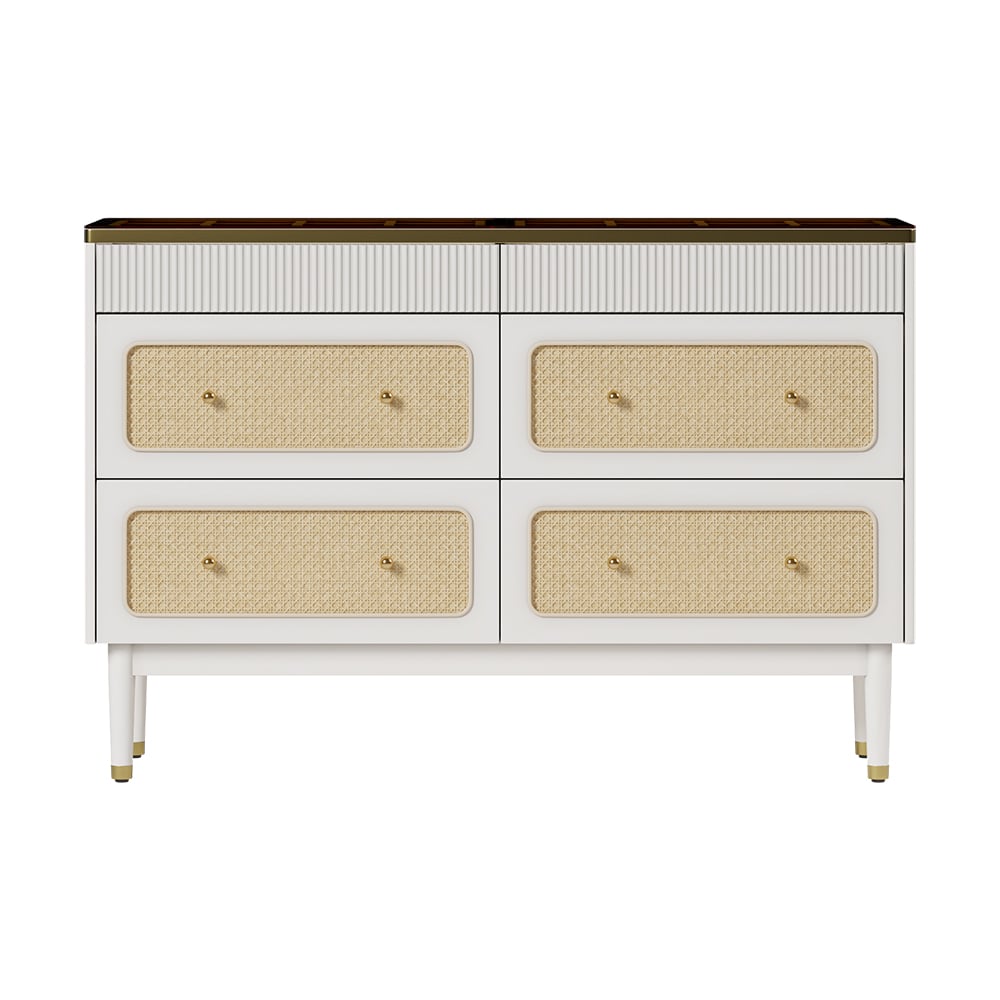 HMR - 47"W Rattan 6 Drawer Dresser & Chest with Jewelry Display Storage