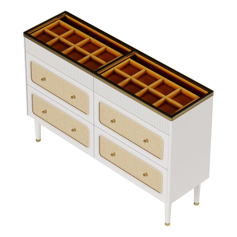 HMR - 47"W Rattan 6 Drawer Dresser & Chest with Jewelry Display Storage