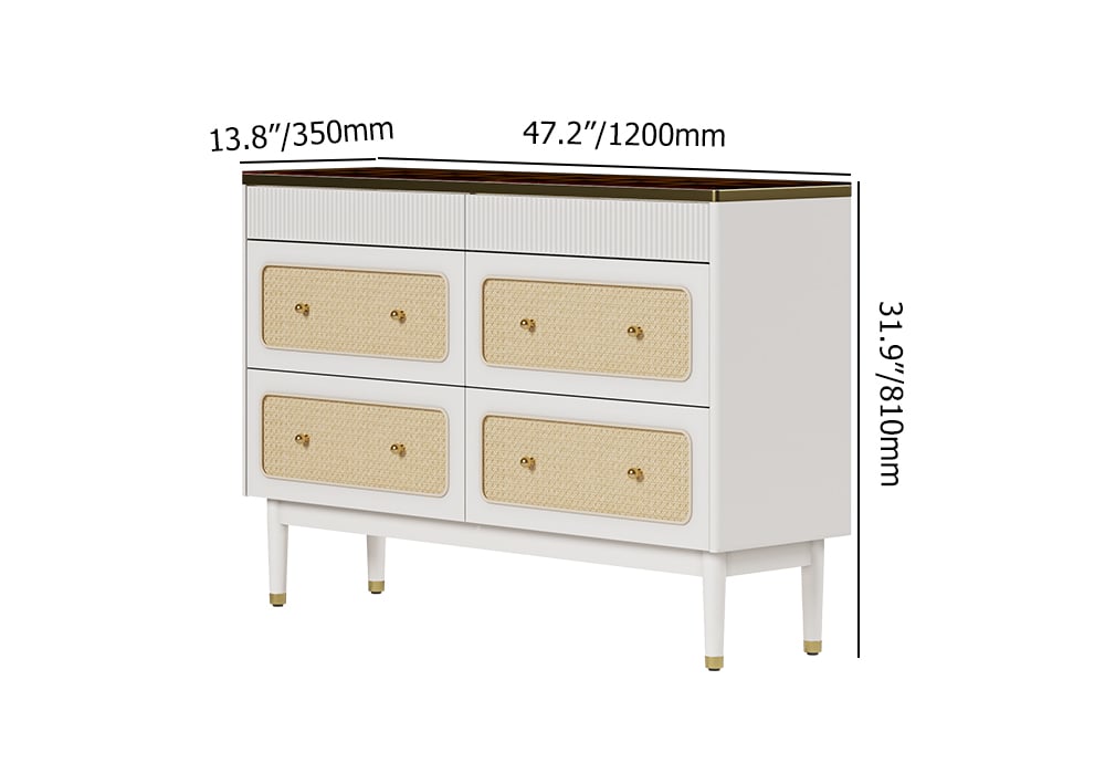 HMR - 47"W Rattan 6 Drawer Dresser & Chest with Jewelry Display Storage
