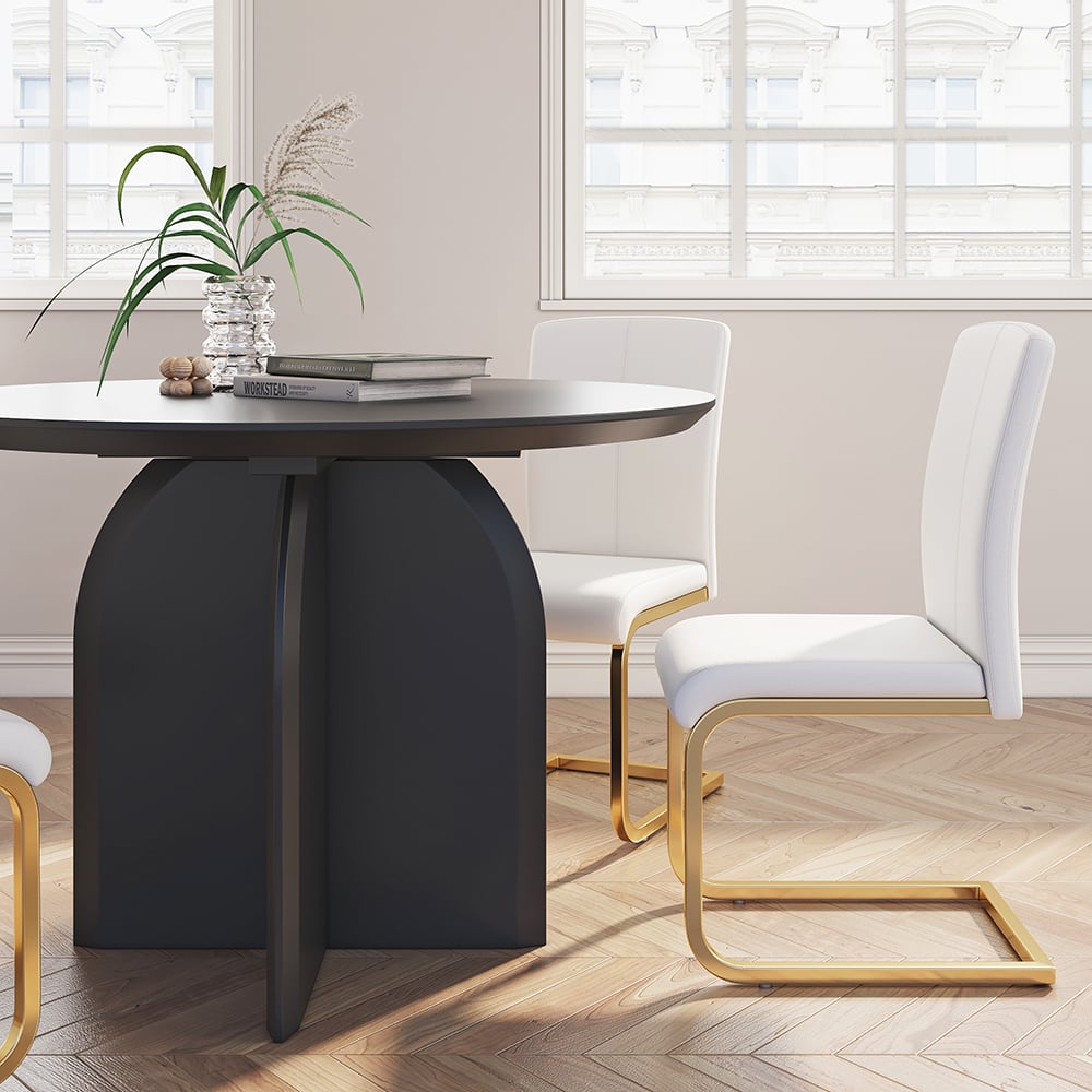 HMR Modern Wood Round Dining Table - Black, 39.4 (Seats 2-4 People)