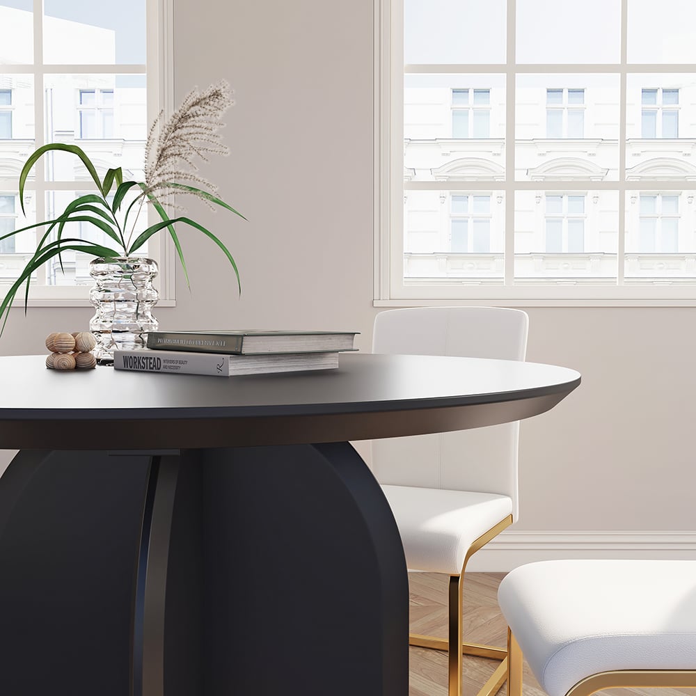 HMR Modern Wood Round Dining Table - Black, 39.4 (Seats 2-4 People)