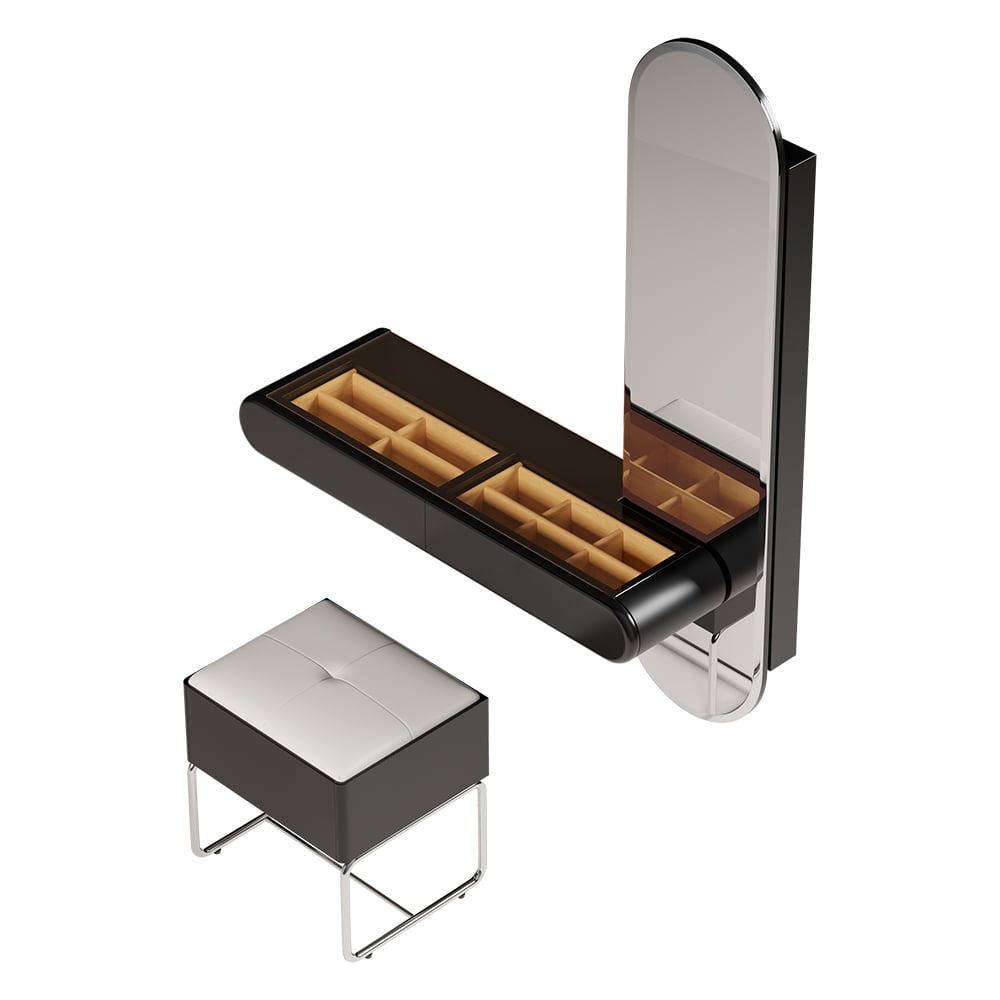 HMR - Modern Black Makeup Vanity Set Mirrored Dressing Table with Jewelry Storage & Glass Top