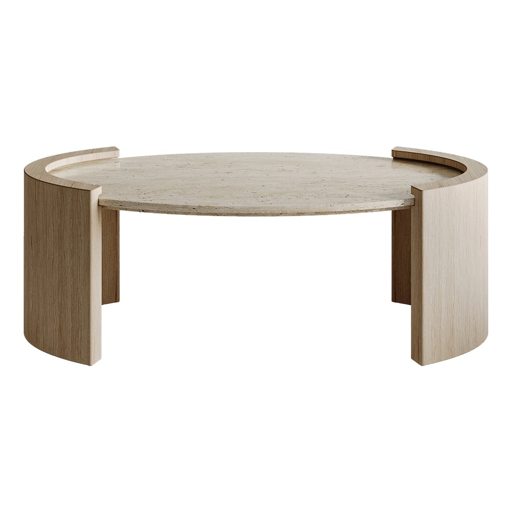 HMR - 43" Japandi Oval Travertine Stone Top Coffee Table
