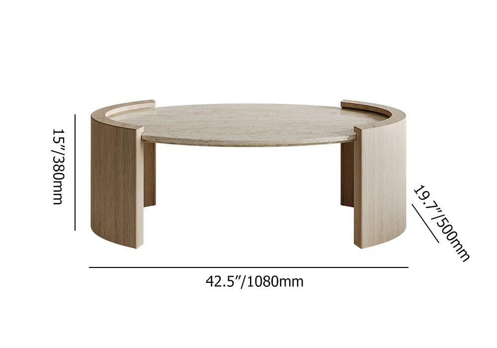 HMR - 43" Japandi Oval Travertine Stone Top Coffee Table