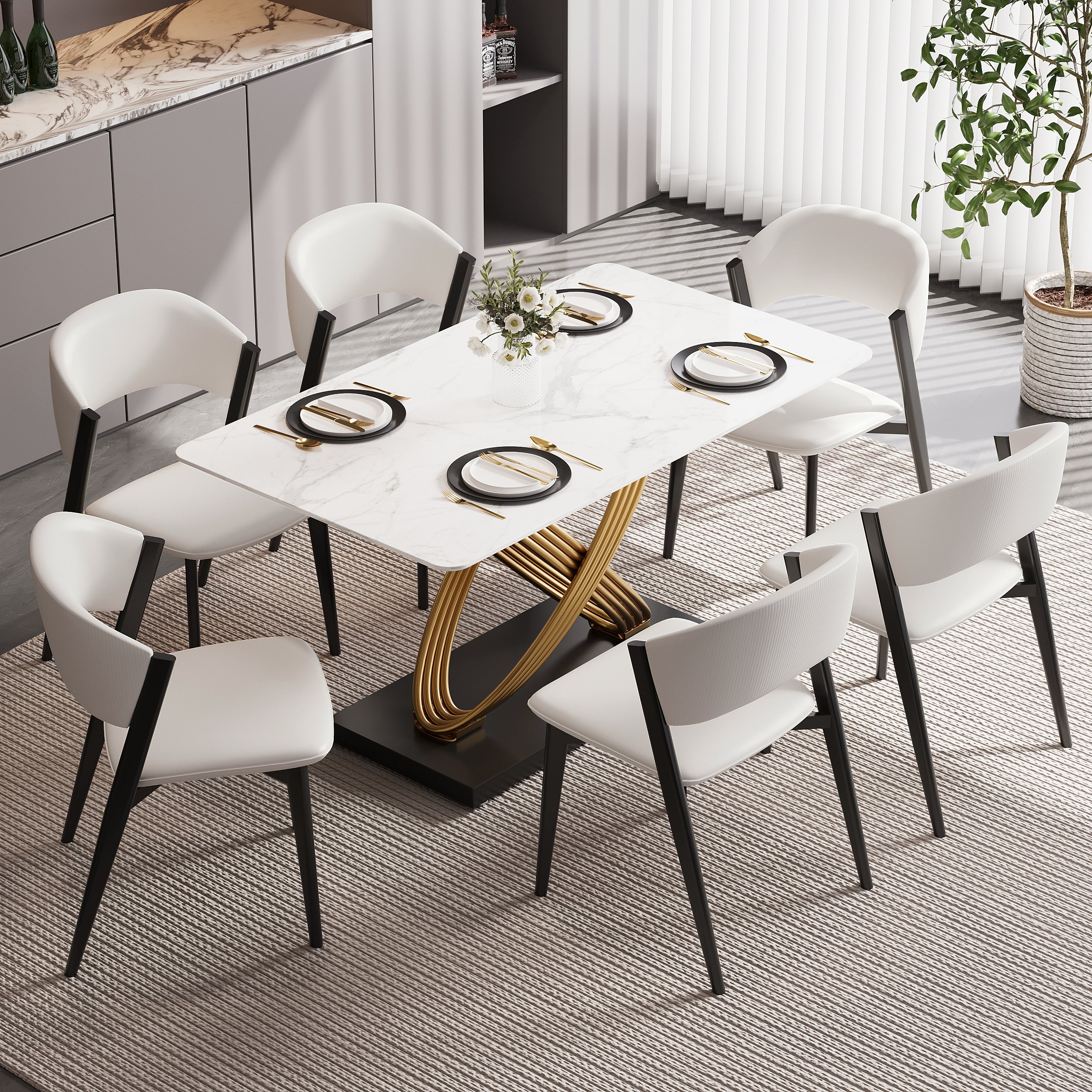 HMR - Set of 2 Performance Leather Upholstery Dining Chairs Off White