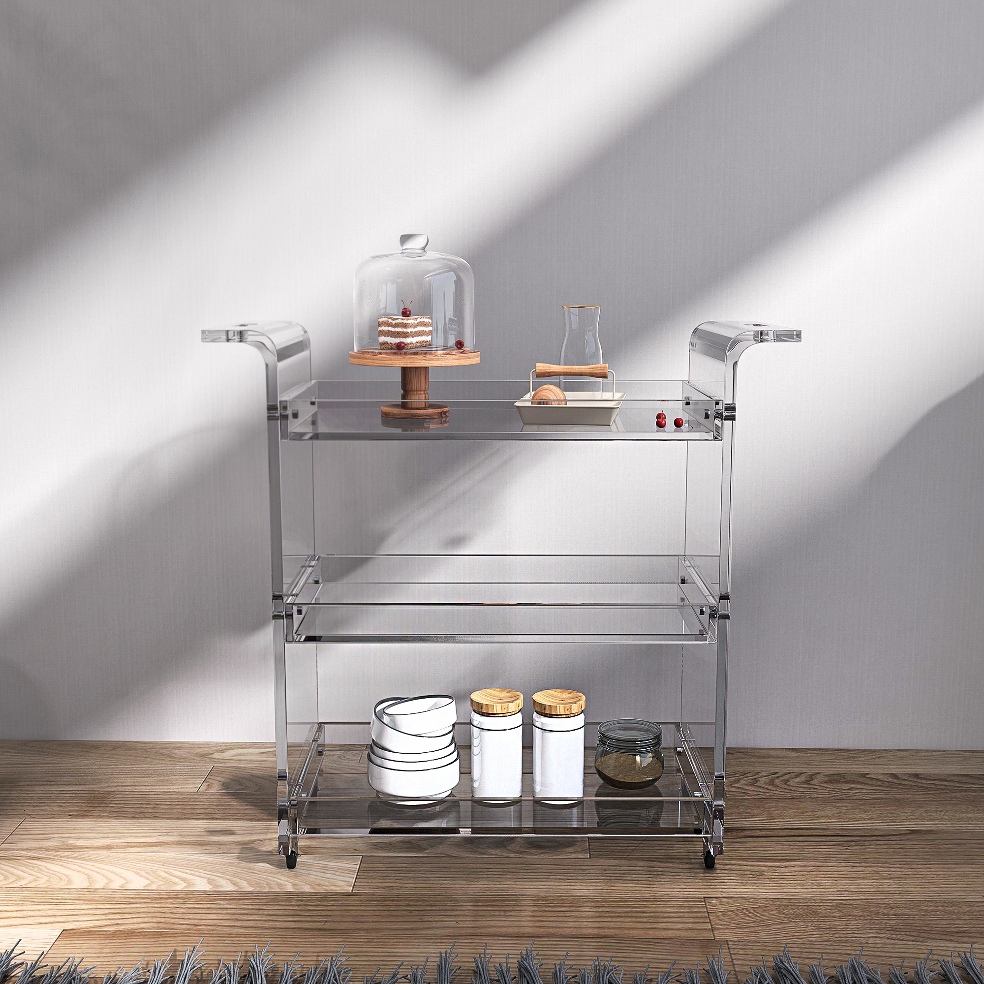 HMR - 27.6" Modern Acrylic Bar Cart with Handles