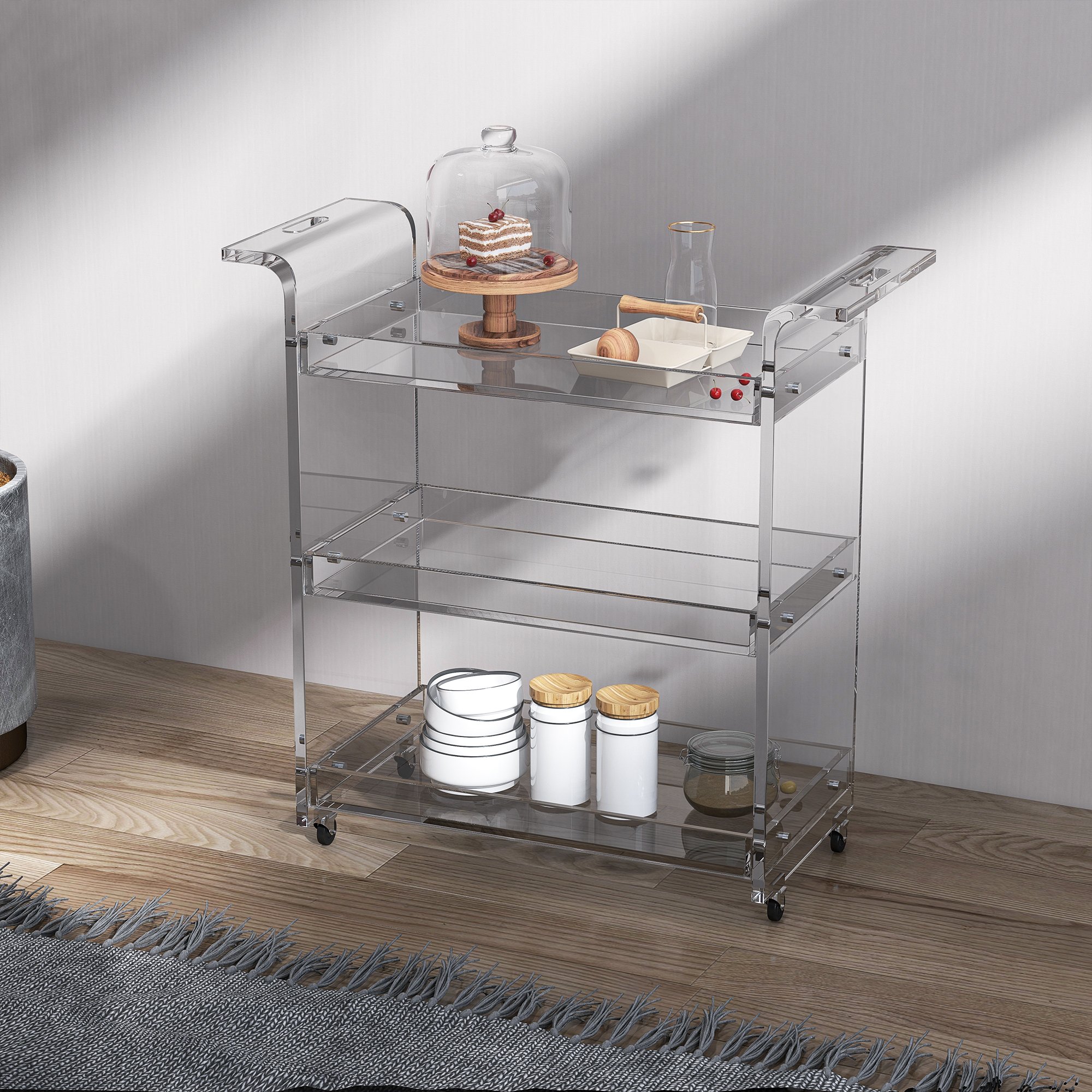 HMR - 27.6" Modern Acrylic Bar Cart with Handles