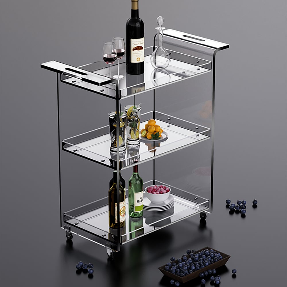 HMR - 27.6" Modern Acrylic Bar Cart with Handles